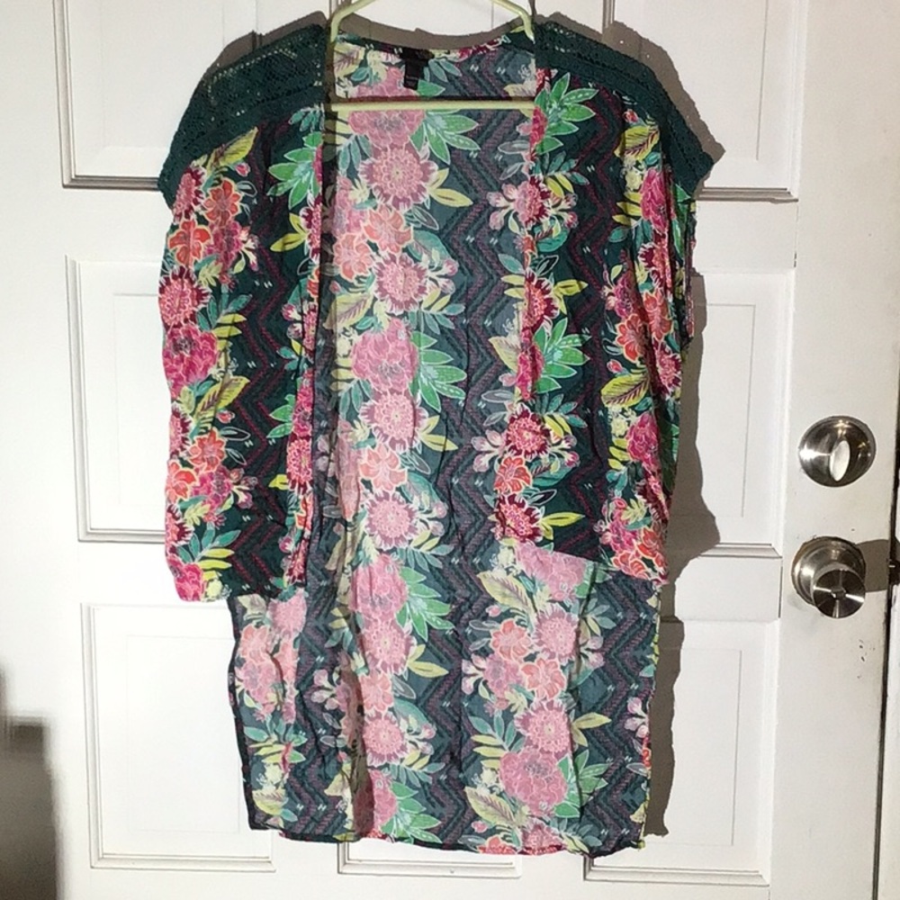 ART CLASS HIGH LOW OPEN FRONT SHORT SLEEVE CARDIGAN